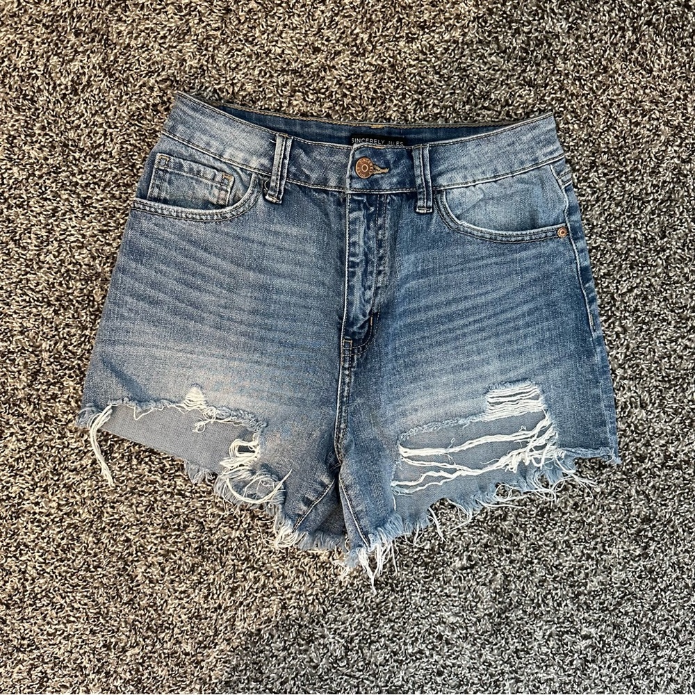 High waisted ripped denim shorts by Sincerely Jules